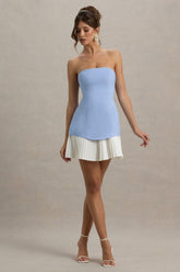 Autumn | Powder Blue Bandeau Mini Dress With Pleats
