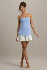 Autumn | Powder Blue Bandeau Mini Dress With Pleats