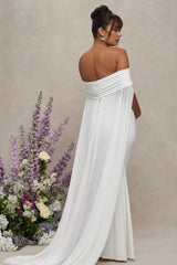 Carlotta | White Bardot Maternity Maxi Dress With Chiffon Cape