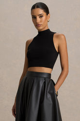 Sian | Black High-Neck Crop Top