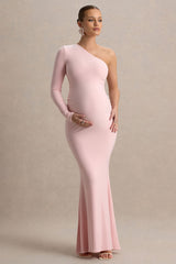 Heloise | Pink Asymmetric One-Sleeve Maternity Maxi Dress