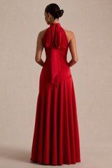 Luscious | Red High-Neck Maxi Dress With Drop-Waist And Bow Detail