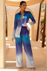 Last Light | Blue Ombre Satin Wide-Leg Trousers