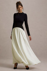Benedetta | Black & Cream Long-Sleeve Drop-Waist Maxi Dress