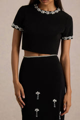 Aven | Black Hand-Embellished Maxi Skirt