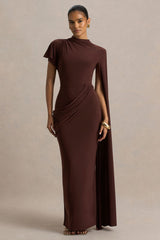 Tropic | Brown High-Neck Maxi With Long Cape Sleeve