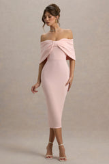 Bayshore | Pink Bow Bardot Midi Dress