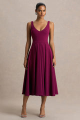 Depths | Burgundy V-Neck Midi Dress