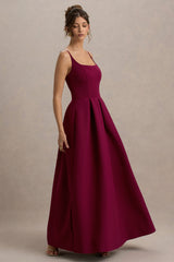 Bambina | Burgundy Scoop-Neck Pleated Maxi Dress