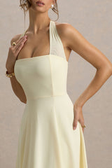 Auburn | Pale Lemon Halter-Neck Midi Dress