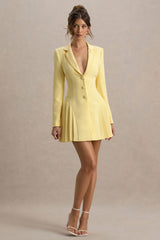 Blossoming | Lemon Plunge-Neck Tailored Mini Dress With Pleating