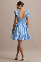 Dolly Daze | Powder Blue Ruffle Sleeve Babydoll Maternity Mini Dress