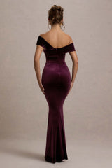 Candela | Port Velvet Asymmetric Bardot Maxi Dress
