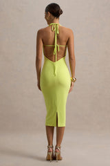 Anaisa | Lime Green Plunge Halter-Neck Midi Dress