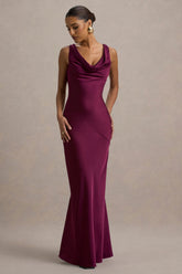 Alesso | Burgundy Satin Cowl-Neck Slip-Maxi Dress