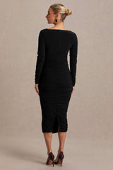 Saffron | Black Scoop-Neck Maternity Midi Dress
