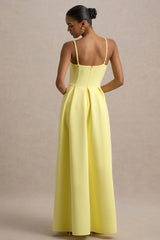 Bambina | Lemon Scoop-Neck Pleated Maxi Dress