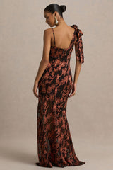 Mar | Black And Rust Cowl-Neck Maxi Dress With Bow Detail
