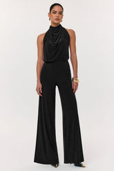 Asha | Black High-Neck Jumpsuit With Ruched Detail