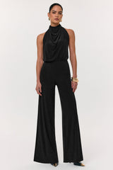 Asha | Black High-Neck Jumpsuit With Ruched Detail