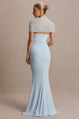 Dome | Powder Blue Square-Neck Mesh-Sleeve Maternity Maxi Dress