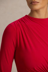 Virelle | Red Boat-Neck Maxi Dress With Wrap Detail And Sash