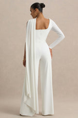 Graces | White High-Neck Jumpsuit With Cape Sleeve
