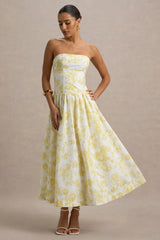 Bluebell | Lemon Porcelain Print Poplin Bandeau Drop-Waist Midi Dress