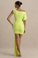 Marci | Lime Green Asymmetric Ruched Mini Dress With Sash