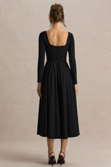 Alison | Black Square-Neck A-Line Midi Dress