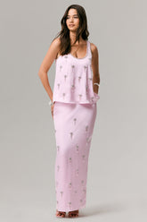 Lena | Pink Satin Embellished Maxi Skirt
