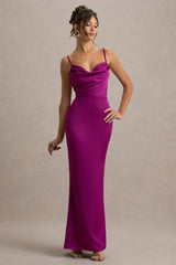 Gia | Dark Pink Satin Cowl-Neck Maxi Dress