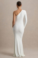 Heloise | White Asymmetric One-Sleeve Maternity Maxi Dress