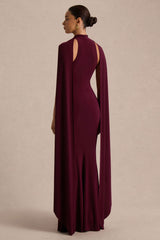 Cordy | Burgundy High-Neck Maxi Dress With Scarf-Detail