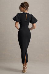 Dakota | Black Puff-Sleeve Midi Dress