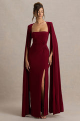Claretta | Berry Square Neck Twisted Maxi Dress With Cape Sleeves