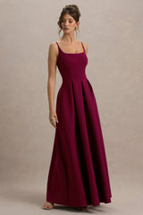 Bambina | Burgundy Scoop-Neck Pleated Maxi Dress