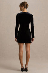 Irresistible | Black Velvet Square-Neck Mini Dress