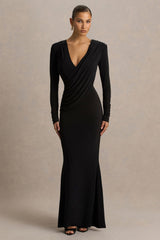 Daphira | Black Extreme-Plunge Neck Maxi Dress