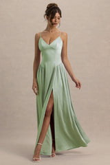 Jonas | Light Green Plunge-Neck Maxi Dress With Cami Straps