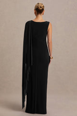 Cristina | Black High-Neck Maternity Maxi Dress With Cape-Sleeve