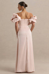 Allie | Pale Pink Puff Bardot Maxi Dress