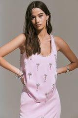 Arianna | Pink Satin Scoop-Neck Embellished Top
