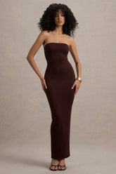 Angelie | Brown Bandeau Bodycon Maxi Dress
