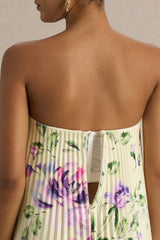Bergamot | Lemon Rose Print Satin Sweetheart Maxi Dress