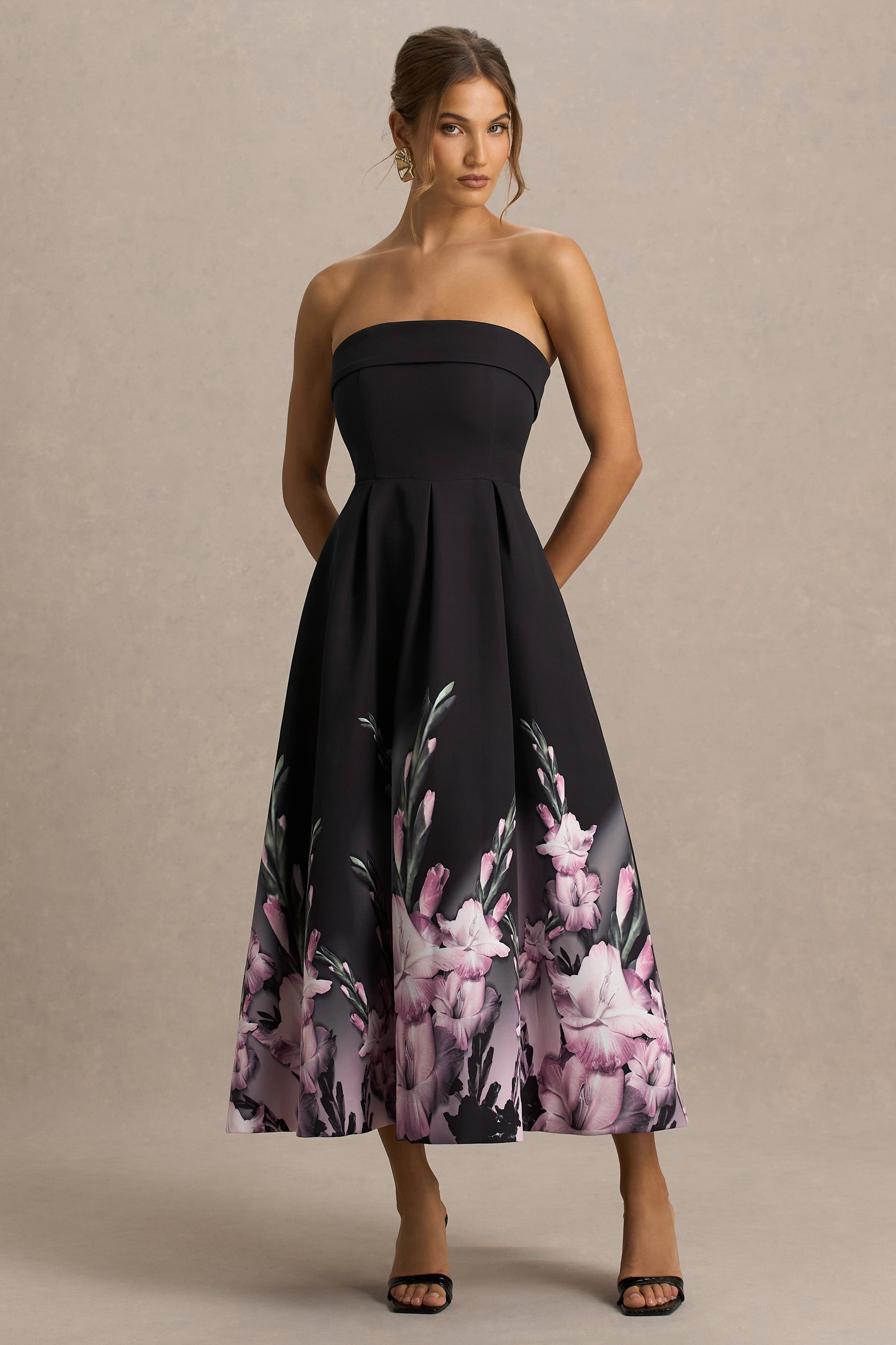 Annalise | Pink Border Print Bandeau Midi Dress