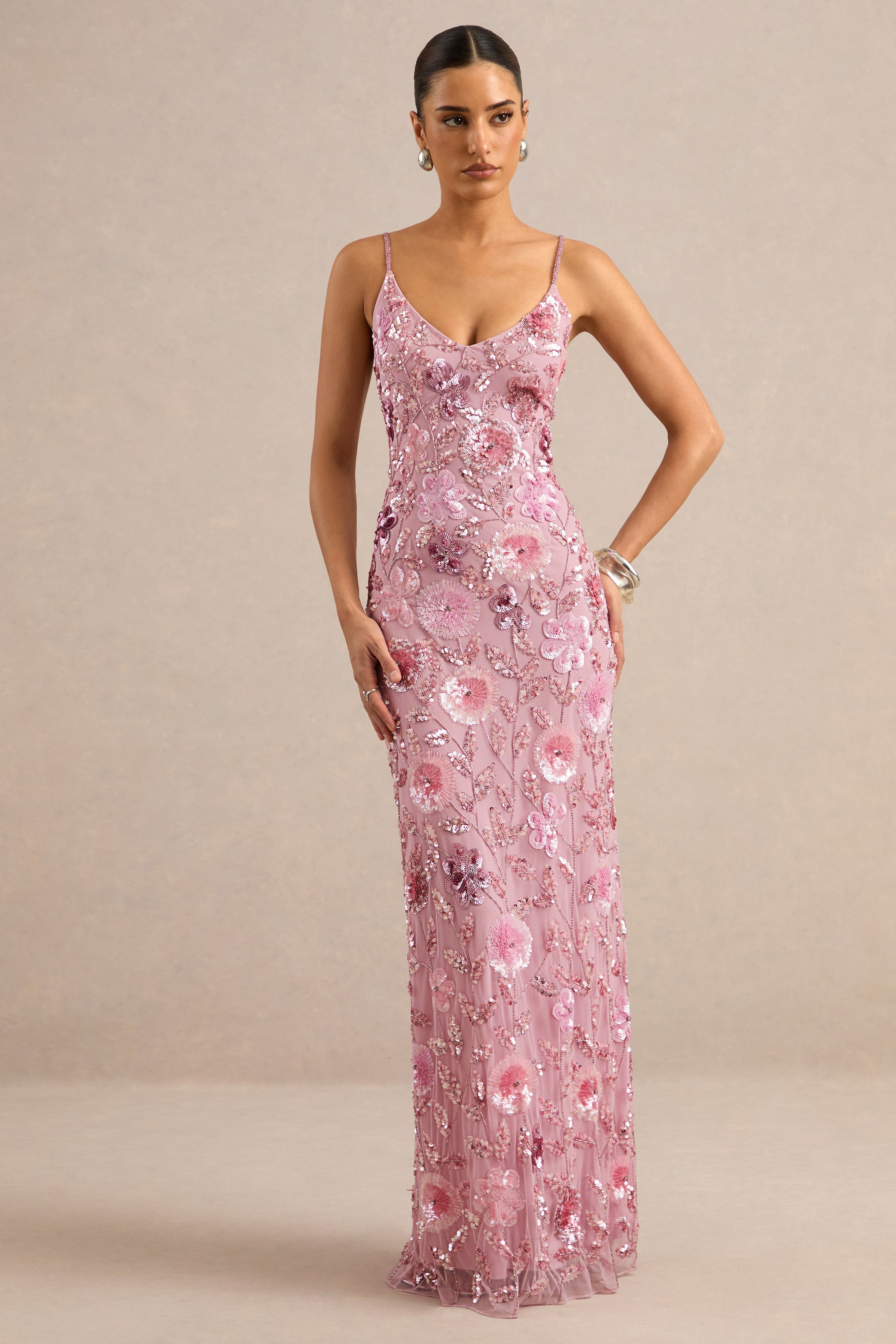 Gemini | Pink Embellished Strappy Maxi Dress