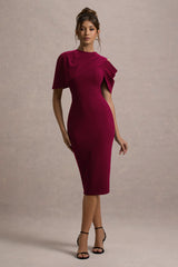 Dorothea | Berry Draped Midi Dress With Cape