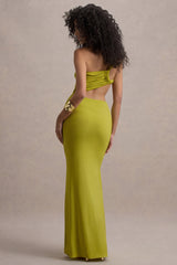 Giovanna | Olive Asymmetric Maxi Dress With Wrap Skirt