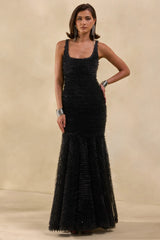 Sadine | Black Scoop-Neck Fishtail Maxi Dress